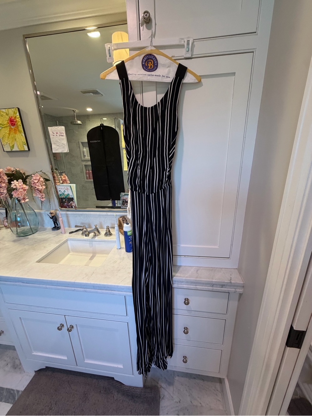 Willow & Clay Black and White Vertical Stripe Sleeveless Jumpsuit